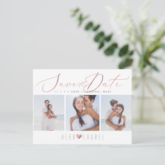 PixDezines Roos Gold Elegant Kalligrafie Opslaan D Briefkaart (Staand voorkant)