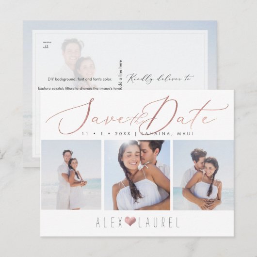 PixDezines Roos Gold Elegant Kalligrafie Opslaan D Briefkaart (Voorkant / Achterkant)