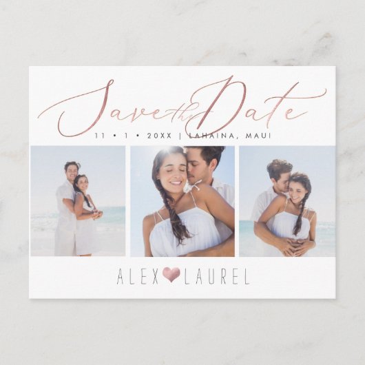 PixDezines Roos Gold Elegant Kalligrafie Opslaan D Briefkaart (Voorkant)