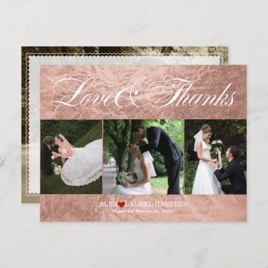 PixDezines Roos Gold/Faux Folie/bruiloft Bedankt Briefkaart (Voorkant / Achterkant)