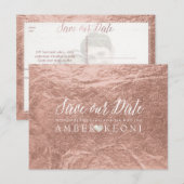 PixDezines Roos Gold/Faux Folie/Opslagdatum Aankondigingskaart (Voorkant / Achterkant)