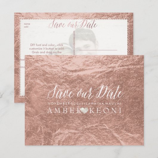 PixDezines Roos Gold/Faux Folie/Opslagdatum Aankondigingskaart (Voorkant / Achterkant)