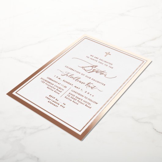 PixDezines Roos Gold Foil Doop Folie Uitnodiging (Gedraaid)