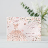 PixDezines Roos Gold Glitter Gown Sweet 16 RSVP Kaart (Staand voorkant)