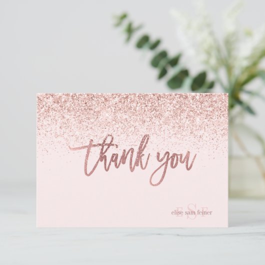 PixDezines Roos Gold Glitter Monogram Hartelijk da Bedankkaart (Staand voorkant)