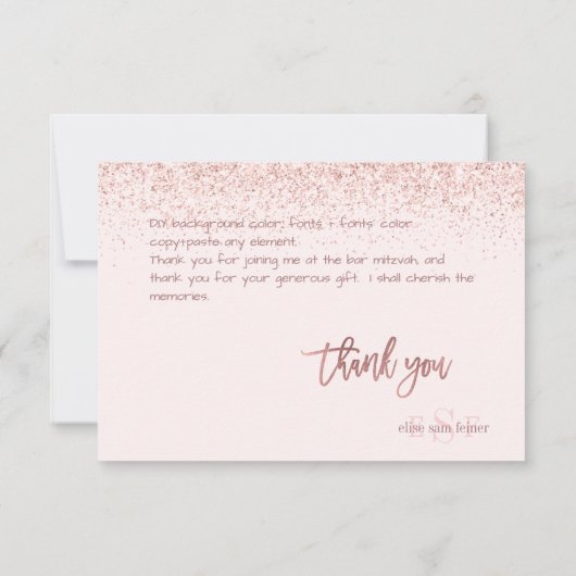 PixDezines Roos Gold Glitter Monogram Hartelijk da Bedankkaart (Achterkant)