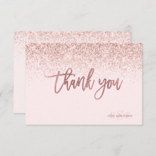 PixDezines Roos Gold Glitter Monogram Hartelijk da Bedankkaart (Voorkant / Achterkant)