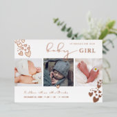 PixDezines Roos Gold Hearts Birth Notice Folie Uitnodiging (Staand Voorkant)