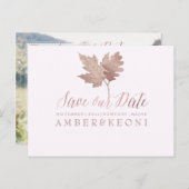 PixDezines Roos Gold Herfst Foliage/sla onze datum Aankondigingskaart (Voorkant / Achterkant)