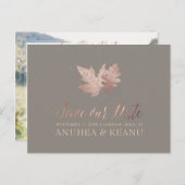 PixDezines Roos Gold Herfst Foliage/sla onze datum Aankondigingskaart (Voorkant / Achterkant)