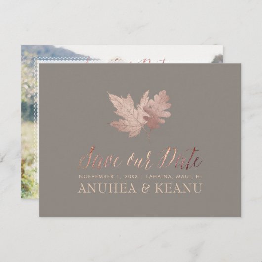 PixDezines Roos Gold Herfst Foliage/sla onze datum Aankondigingskaart (Voorkant / Achterkant)