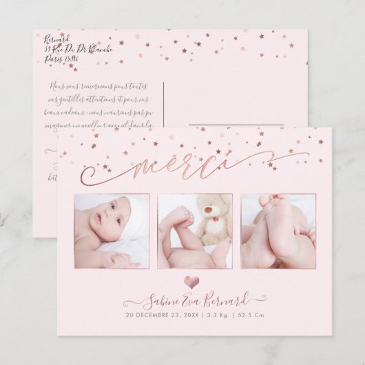 PixDezines Roos Gold les Étoiles Remerciements Briefkaart (Voorkant / Achterkant)