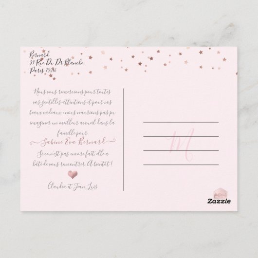 PixDezines Roos Gold les Étoiles Remerciements Briefkaart (Achterkant)