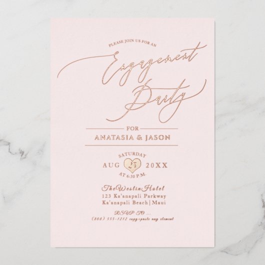 PixDezines Roos Gold Luxe Verloving Folie Uitnodiging (Voorkant)