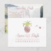 PixDezines Roos Gold/Pineapple/Save our Date Aankondigingskaart (Voorkant / Achterkant)