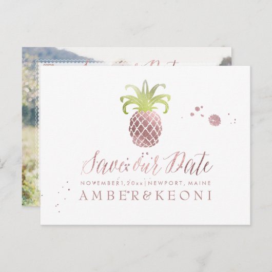 PixDezines Roos Gold/Pineapple/Save our Date Aankondigingskaart (Voorkant / Achterkant)