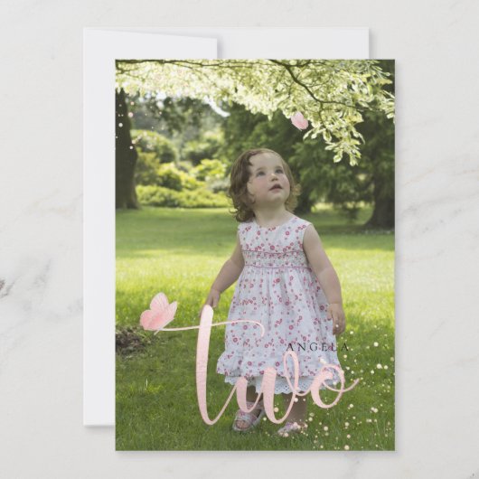 PixDezines Roos Gold Pink Butterflies Waterverf Kaart (Voorkant)