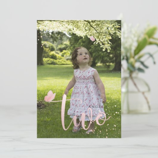 PixDezines Roos Gold Pink Butterflies Waterverf Kaart (Staand voorkant)