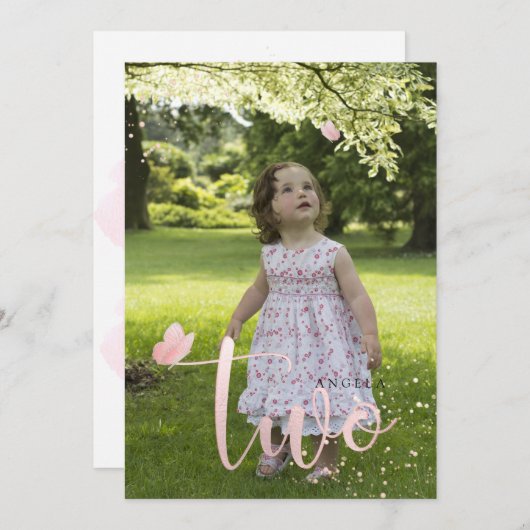 PixDezines Roos Gold Pink Butterflies Waterverf Kaart (Voorkant / Achterkant)