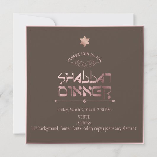 PixDezines Roos Gold Shabbat Dinner/DIY background Kaart (Achterkant)