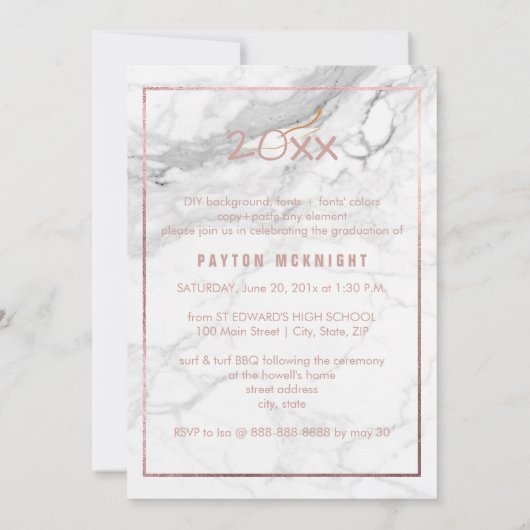 PixDezines Roos Goud/Marmeren Afstuderen Kaart (Achterkant)