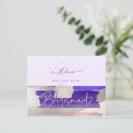 PixDezines Roos Goud + Paarse Zal U .. bruidsmeisj Kaart (Staand voorkant)