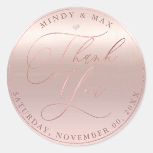 PixDezines ROOS GOUD ROMANTISCH SCRIPT DANK U Ronde Sticker