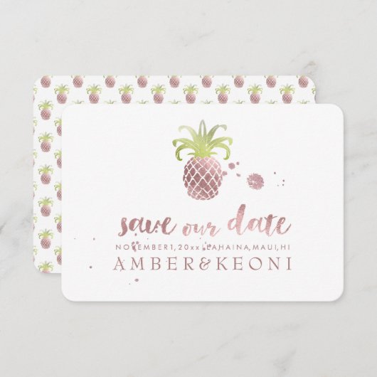 PixDezines Roos Gouden Ananas/bewaar onze datum Save The Date (Voorkant / Achterkant)