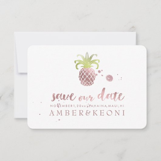 PixDezines Roos Gouden Ananas/bewaar onze datum Save The Date (Voorkant)
