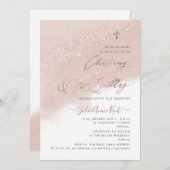 PixDezines Roos Gouden doopfeest + 1e Verjaardag Kaart (Voorkant / Achterkant)