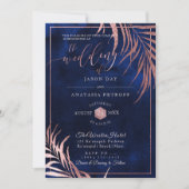 PixDezines Roos Gouden Palm Fronds+H2O Navy Kaart (Voorkant)