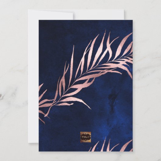 PixDezines Roos Gouden Palm Fronds+H2O Navy Kaart (Achterkant)