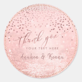 PixDezines Roos Gouden Sneeuw Bokeh+Confetti Dank  Ronde Sticker