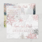 PixDezines ROOS GOUDEN SNEEUWVLOKKEN/MARMER/OPSLAA Aankondigingskaart (Voorkant / Achterkant)