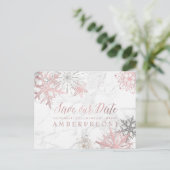 PixDezines ROOS GOUDEN SNEEUWVLOKKEN/MARMER/OPSLAA Aankondigingskaart (Staand voorkant)