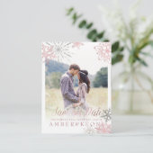 PixDezines ROOS GOUDEN SNEEUWVLOKKEN/MARMER/OPSLAA Aankondigingskaart (Staand voorkant)