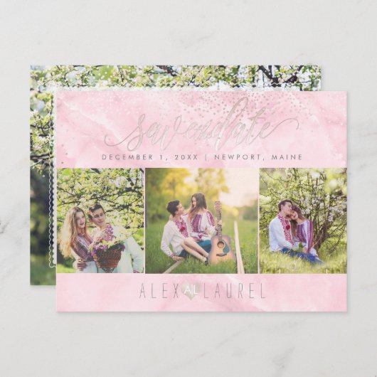 PixDezines Roos Quartz Opslaan Datum/Blush Confett Briefkaart (Voorkant / Achterkant)