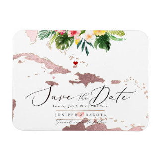 PixDezines Rose Gold Caribbean Map Save Date Magneet