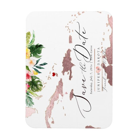 PixDezines Rose Gold Caribbean Map Save Date Magneet (Verticaal)
