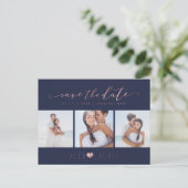 PixDezines Rose Goud Chic Script Bewaar de datum Briefkaart (Staand voorkant)