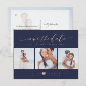 PixDezines Rose Goud Chic Script Bewaar de datum Briefkaart (Voorkant / Achterkant)