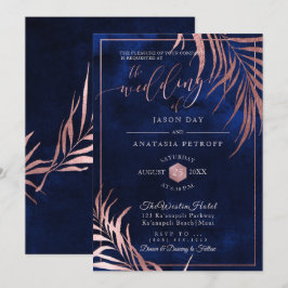 PixDezines Rose Goud Palmtakken+H2O Navy Kaart