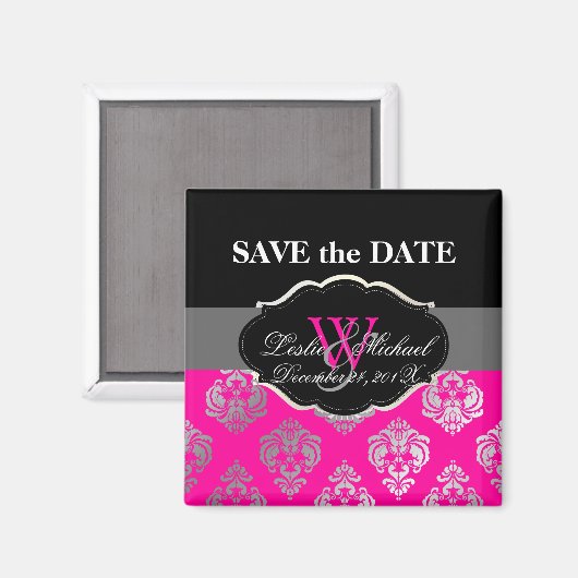 PixDezines Rossellini Damask, Faux Silver+Pink Magneet (Voorkant / Achterkant)