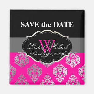 PixDezines Rossellini Damask, Faux Silver+Pink Magneet