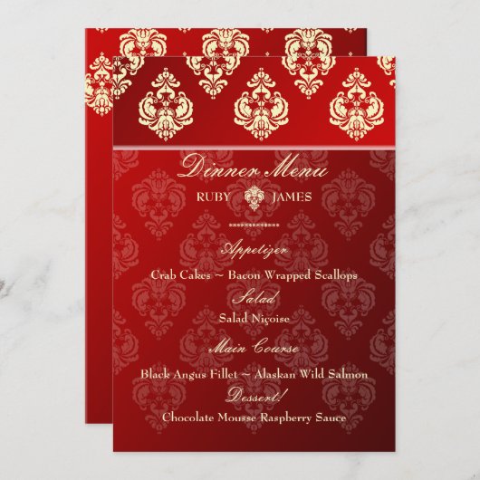 PixDezines Rossellini Damask, Ivory + Red Velvet Menu (Voorkant / Achterkant)