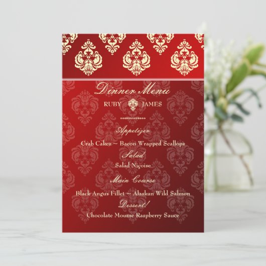 PixDezines Rossellini Damask, Ivory + Red Velvet Menu (Staand voorkant)