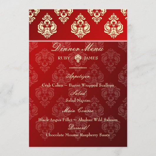 PixDezines Rossellini Damask, Ivory + Red Velvet Menu (Voorkant)