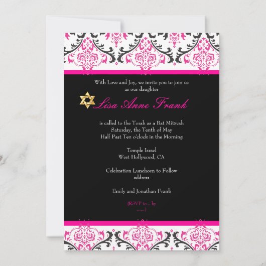 PixDezines Rossi Damask, BBT Mitzvah/DIY kleur Kaart (Achterkant)