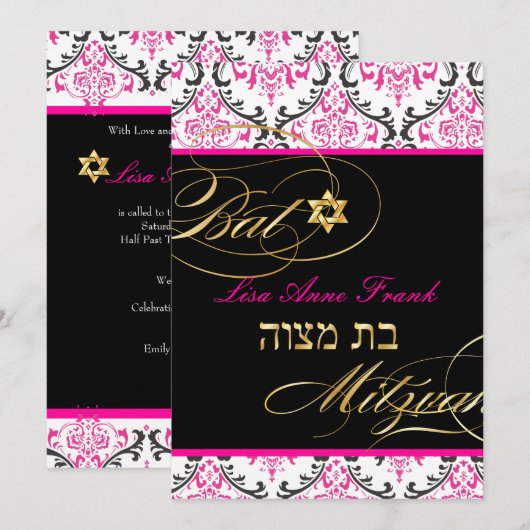 PixDezines Rossi Damask, BBT Mitzvah/DIY kleur Kaart (Voorkant / Achterkant)