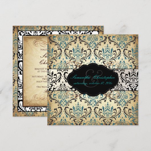 PixDezines  Rossi Damask, Blauwgroen Kaart (Voorkant / Achterkant)